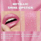 Metallic Liquid Lipstick Nude Maube Pink– High Pigment Long-Lasting Waterproof Shimmer Lip Gloss, Non-Sticky, Smudge-Proof, Party & Daily Wear (Light Up)