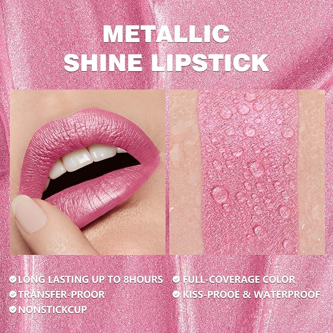Metallic Liquid Lipstick Nude Maube Pink– High Pigment Long-Lasting Waterproof Shimmer Lip Gloss, Non-Sticky, Smudge-Proof, Party & Daily Wear (Light Up)