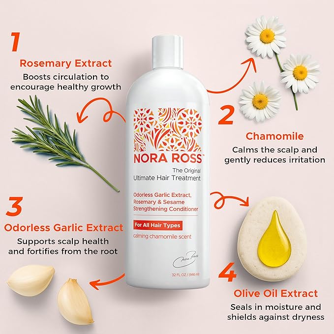 Nora Ross Garlic Extract Strengthening Conditioner with Sesame Seed Oil – Natural Deep Hair Conditioner for Women and Men with Dry, Damaged, Thinning Hair – Hydrating Paraben-Free Treatment – 32oz