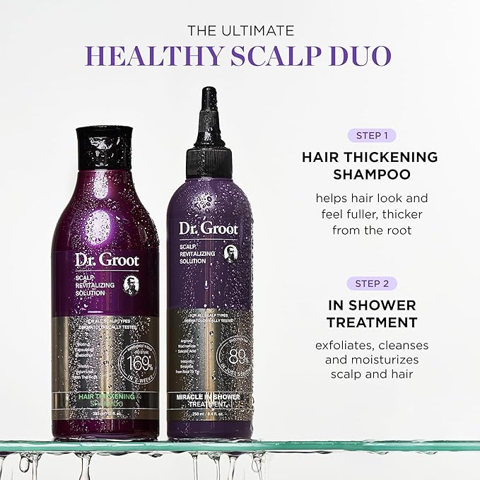 Dr. Groot Thickening Shampoo & Scalp Treatment Set for Hair Loss – Clinical Results with Biotin and Rosemary for Hair Thinning, Shedding, Scalp Repair and Treatment