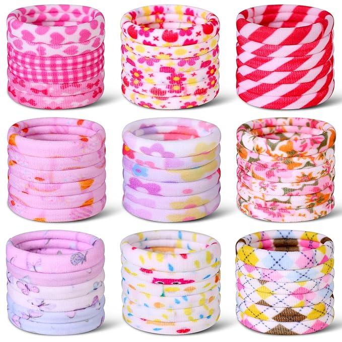 54Pcs Hair Ties for Girls and Women, Nylon Hair Elastics Hair Bands Ponytail Holders Soft Hair Ties No Damage for Girls Thick Straight Curly Hair Multi-colored (Multi-colored B)