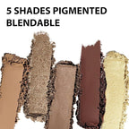 Boobeen 5-Color Eyeshadow Palette, Brown Neutral Tones with Matte Shimmer Glitter Finishes, Long-Lasting Everyday Makeup Palette，Blendable & Pigmented,Travel-Friendly