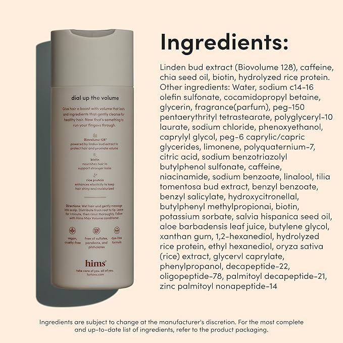 hims Max Volume Shampoo, 2 Pack - Volumizing Natural Shampoo for Men with Biotin - Adds Volume, Shine & Bounce - Citrus Spice - 2 x 6.4 fl oz