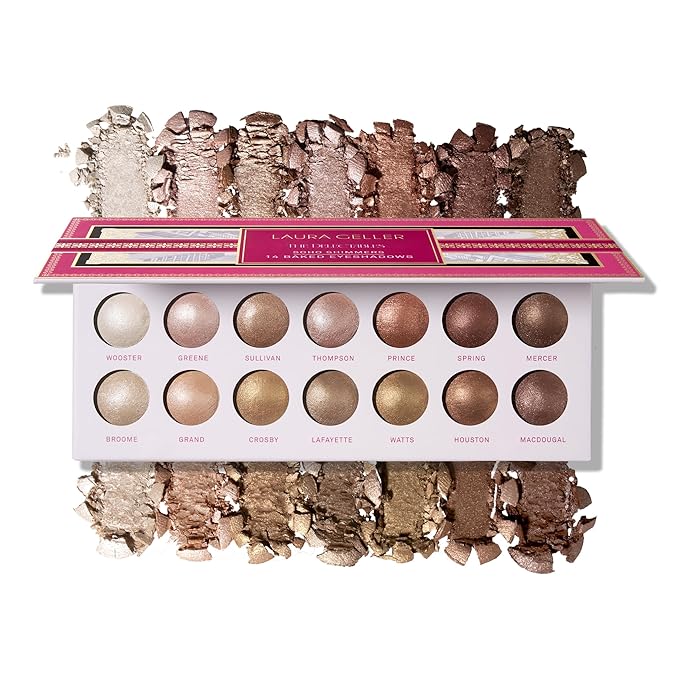 LAURA GELLER NEW YORK The Delectables Soho Shimmers Eyeshadow Palette - Includes 14 Shimmer-Finish Baked Eyeshadows in Stunning Neutral Shades - Long-Lasting High-Shine Eyeshadows for Everyday