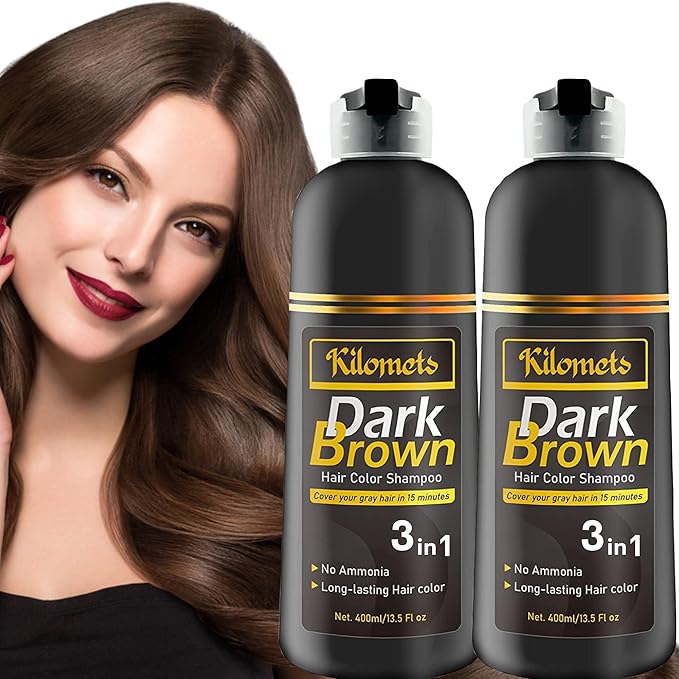 Dark Brown Hair Dye Shampoo 400ml- 100% Grey Coverage in Minutes - Ammonia Free Hair Color Shampoo Gray Silver Hair (Dark Brown Pack 2)