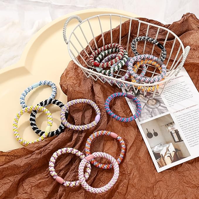 30 Pcs Hair Ties No Damage for Women Girls, High Elastic Braided Hair Ties for Thick Hair, Soft Ponytail Holders, No Crease Hair Bands for Curly Thin Hair Scrunchies (Striped Theme)