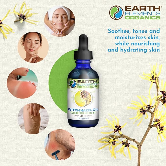 Witch Hazel Oil Raw with Sunflower Oil, Infused, Astringent, Skin Hydration, Moisturizer, Organic Skincare for All Skin Types – 1 fl oz