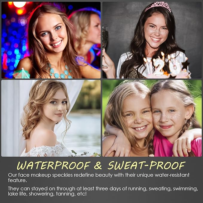 24pcs Gold and Silver Glitter Freckles Face Tattoo, Sparkle Freckles Temporary Face Tattoos, Body Face Glitter Makeup Patches Speckles, Waterproof Long Lasting Makeup Accessories for Women Girls