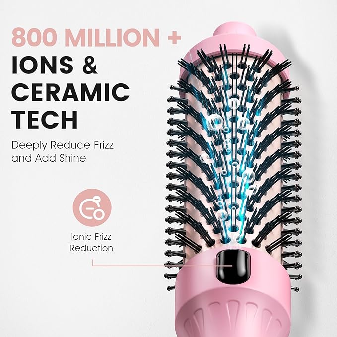 zavarea Thermal Brush, 1.5 Inch Heated Round Brush Stylers, 800M Negative Ions Ceramic for Less Frizz Damage, 4 Temperature Set, Dual Voltage for Travel, Easy Use Boosts Shine, Youthful Pink