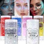 Silver Body Glitter Stick, Halloween Face Glitter Makeup,Holographic Hair Glitters Mermaid Makeup Rave Outfits for Women, Shimmer Face Paint Stick for Christmas (Silver)