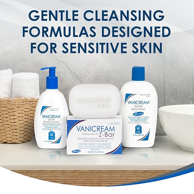 Vanicream Z Bar, Seborrheic Dermatitis & Anti-Dandruff Medicated Bar, 3.5 Oz, Formulated without Common Irritants for Sensitive Skin, 2% Pyrithione Zinc Helps Relieve Itching, Redness & Flaking