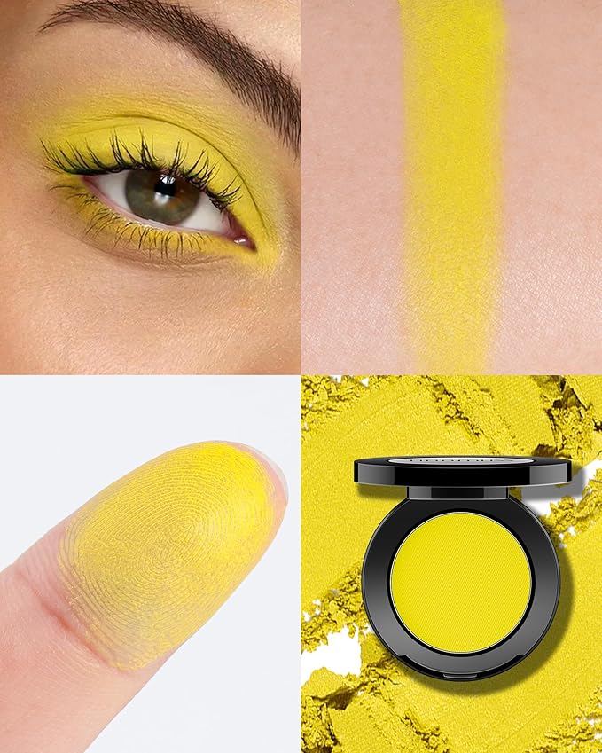 Single Bright Yellow Eyeshadow Matte Handmade Pressed Eyeshadow Palette With No Creasing High Pigmented Long Lasting Red Eye Shadow (BrightYellow)