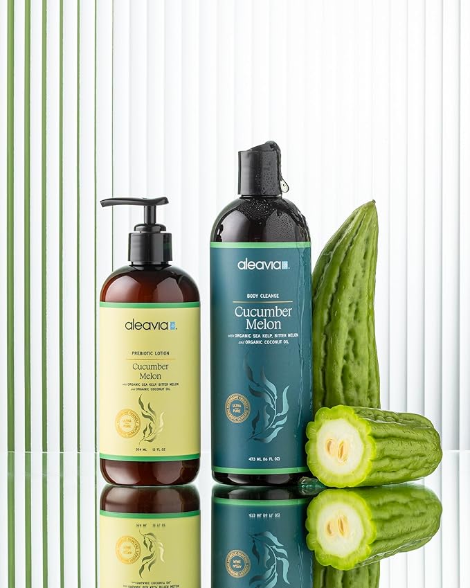 Aleavia Cucumber Melon Prebiotic Body Lotion – Lightly Scented, All-Natural Moisturizing Body Lotion with Organic Essential Oils – 12 Oz