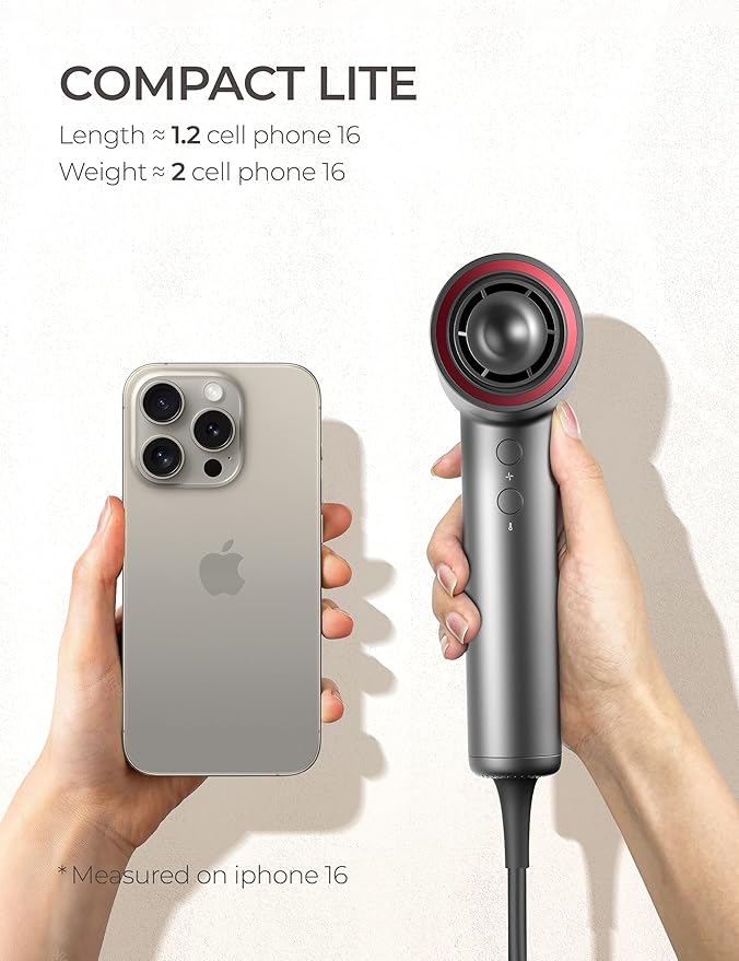 TYMO Ionic Hair Dryer for Women, Professional Blow Dryer with 110000 RPM Brushless Motor for Fast Drying, Travel Lightweight AIRHYPE Lite Hairdryer, Low Noise, 4 Temps & 3 Speeds for Man, Silver