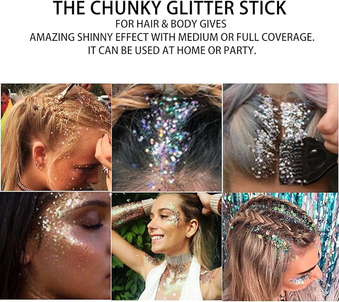 MEICOLY Green Body Glitter Stick,Christmas Hair Glitter Stocking Stuffers for Women,Green Accessories for Spirit Week,Alien Face Glitter,St Patricks Day Accessories,Chunky Glitter for Mardi Gras