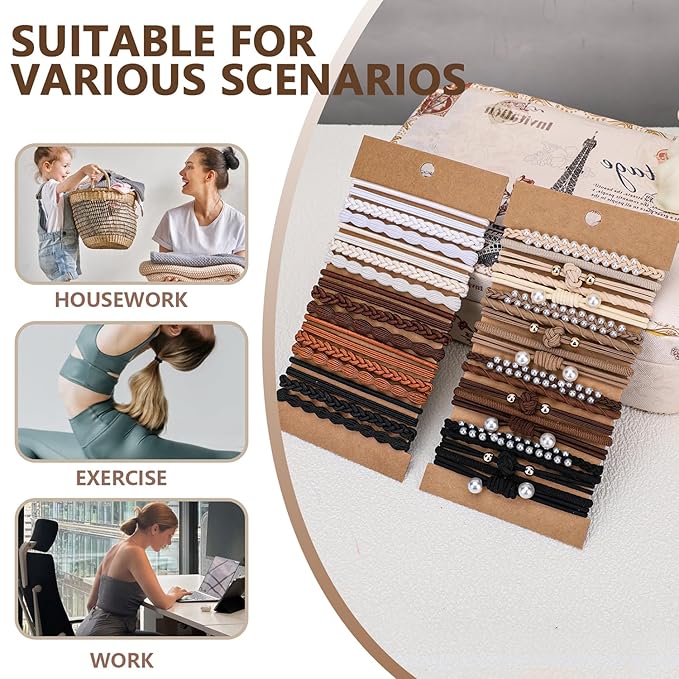 Hairties for women,40PCS Boho hair ties for thick or thin hair, black elastic bands, bracelets ponytail holders fo Mother's Day,Valentine's Day,Christmas gifts,Hair Accessories for Girls and Women