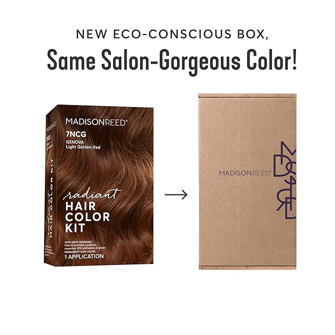 Madison Reed Radiant Hair Color Kit - 7NCG Light Golden Copper (Genova Red), Dimensional Gray Hair Blending Permanent Hair Dye, PPD-Free & Ammonia-Free, 1 Pack