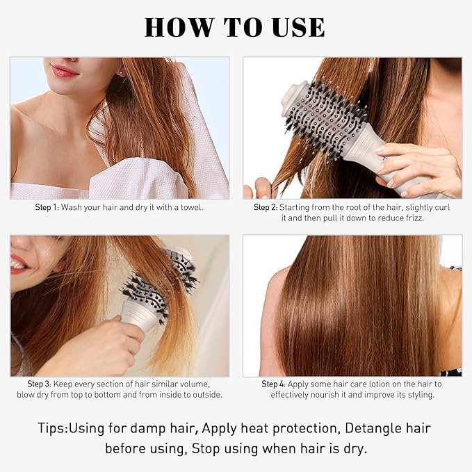 Blow Dryer Brush, Hair Dryer Brush in One, 600W Oval Hot Air Volumizer & Straightener, Anti-Frizz Blowout Styling Brush, Dual Voltage 110–240V Travel (2 Inch) Pink