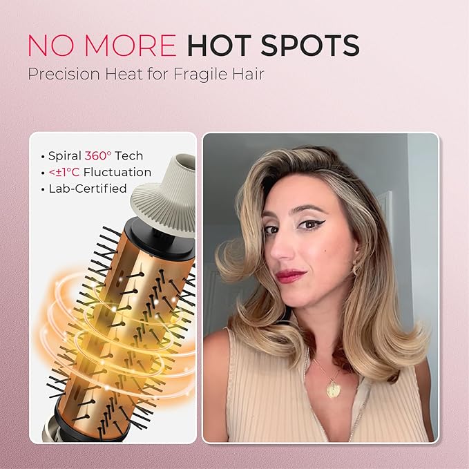 TYMO STYLUX PRO Thermal Brush Curling Brush, 1.5 Inch Blowout Heated Round Volumizer, Hair Straightener and Curler 2 in 1, 800M Negative Ion for Smoother, LCD Display, 5 Temp, Dual Voltage, Gold