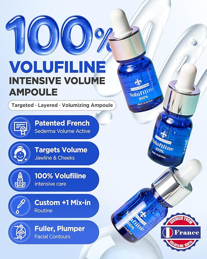 100% Volufiline Ampoules – Advanced Firming & Lifting Facial Ampoule from France Sederma, Intense Hydration & Skin Rejuvenation for Youthful, Perfect for Layering & DIY, 0.33 fl.oz (10ml) 3 Pack