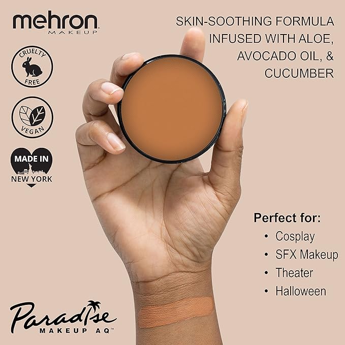 Mehron Makeup Paradise Makeup AQ Pro Size | Stage & Screen Performance, Face & Body Painting, Beauty, Cosplay, and Halloween | Water Activated Face Paint, Body Paint 1.4 oz (40 g) - Light Brown