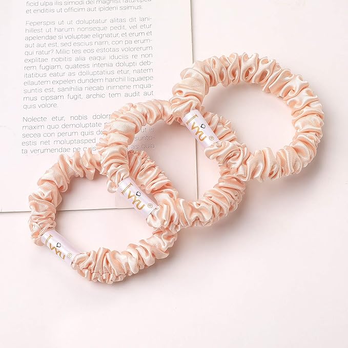 Scrunchies Silk Satin Hair Ties - Small Mini Thin Elestics Ponytail Holder Hair Bands Skinny Scrunchy For Thick Curl Hair No Crease Hair Ties Soft Accessories No Hurt Your Hair for Women and Girls