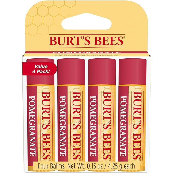 Burt's Bees Lip Balm - Pomegranate, Lip Moisturizer With Responsibly Sourced Beeswax, Tint-Free, Natural Origin Conditioning Treatment, 4 Tubes, 0.15 oz.