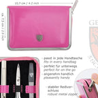 3 Swords Germany - brand quality 6 piece manicure pedicure kit set for professional finger & toe nail care with synthetic leather case - Made in Germany - pink