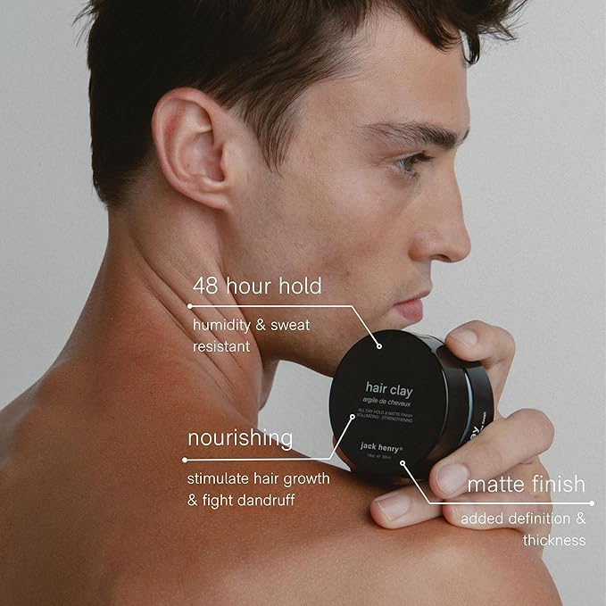 Jack Henry Premium Hair Clay for Men - Matte Finish, All Day Hold, Low Shine, Hair Styling Clay for All Hair Types - Natural, Organic Award Winning Formula - Natural Scent (1.6 oz)