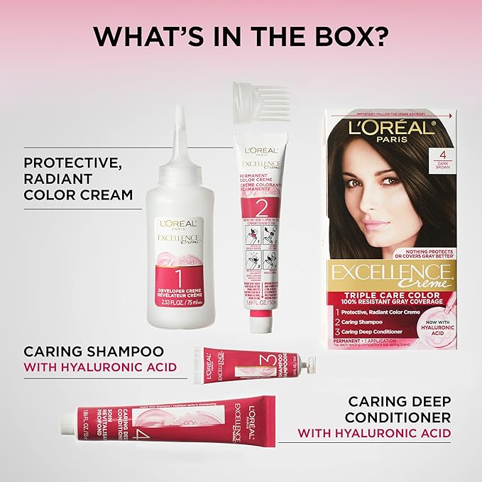 L'Oreal Paris Excellence Crème Permanent Hair Dye, Triple Care Hair Color with Pro-Keratine Complex for 100% Gray Hair Coverage, 4RM Dark Mahogany Red, 1 Kit