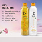 GK Hair Gold Shampoo and Conditioner Set for Daily Use Gentle Fragrance with Keratin Argan Oil Aloe Vera and Shea Butter Hydrates Adds Shine Reduces Frizz for Dry and Damaged Hair