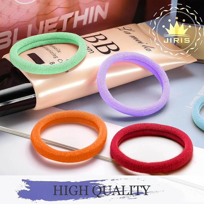 50Pcs Hair Ties for Women Girls,Cotton Seamless Hair Ties, Soft Ponytail Holders,No Crease No Damage Elastics Hair Bands with Box for Thick Heavy and Curly Hair (Set 2)