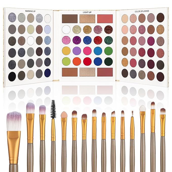 UCANBE Eyeshadow Palette with 15 Brushes Makeup Sets, Pigmented Eye Makeup Pallet Holiday Gift Set, Matte Smokey Rosy Neutral Glitter Eye Shadow Powder & Contour Highlight Blush All-in-One Make Up Kit