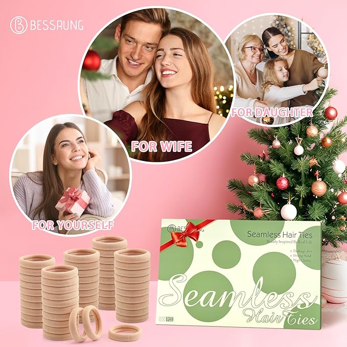 100 Pcs Thick Seamless Tan Hair Ties, Ponytail Holders Hair Accessories No Damage for Thick Hair Christmas Gift(Light Blonde Colors)