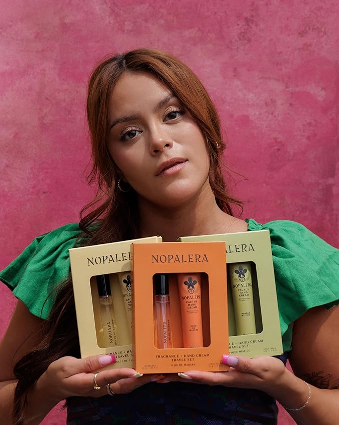Nopalera Hand Cream + Travel Fragrance Gift Set, Flor de Madera Scent, Fresh Floral Woody Eau de Parfum 10ml and Cactus Hand Cream 1.5 oz
