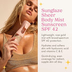 Kopari Rose Gold Sunglaze Sheer Body Mist Sunscreen SPF 42, Infused with Shimmering Body Oil, Hydrating Mist, Hydrates, Brightens, Makeup Friendly, Gives Skin a Glowy Finish, Lightweight,