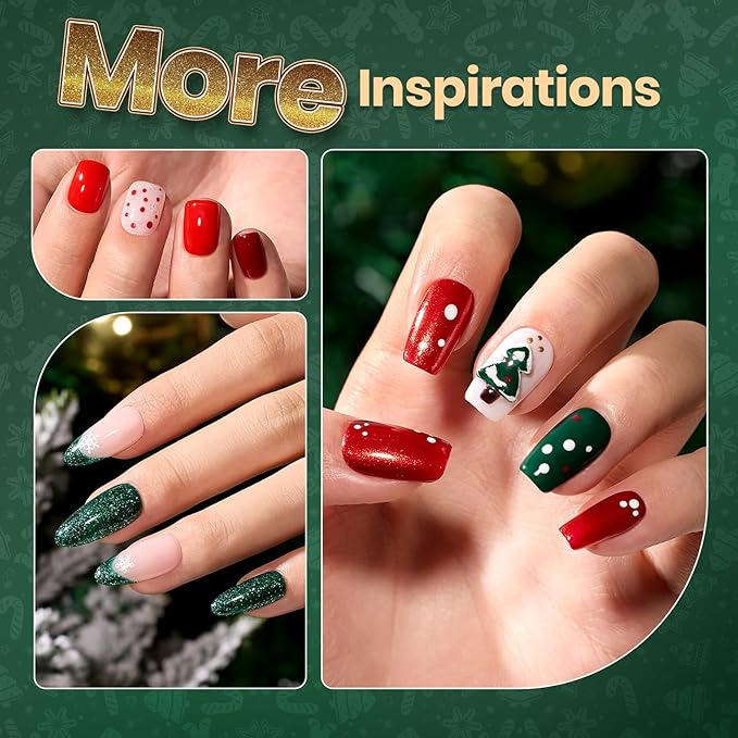 Beetles Christmas Nail Polish, 6 Colors Quick Dry Nail Polish Glossy Glitter 7.5ml /0.25 Fl Oz Red Green Gold Silver for Christmas Nail Art Manicure DIY at Home Gifts for Women