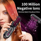 Travel Brush for Women, Portable Cordless Hair Straightener Brush, Mini Hair Straightener with 9600mAh Battery, Fast Charging & 100M Negative Ions - Cordless Portable Styler for On-The-Go (Black)