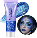 Go Ho Blue Face Body Glitter,Halloween Blue Face Paint Sparkling Mermaid Glitter Gel,Holographic Chunky Sequins Glitters for Eye Lip Hair Nails,Festival Rave Accessories