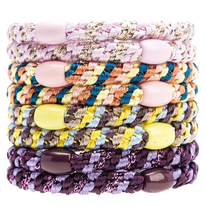 AXEN 8PCS Elastic Hair Tie for Women Girls, Cotton Bands Soft Woven Ponytail Holders for Thick Hair and Curly Hair, Double Mixed Colors 2