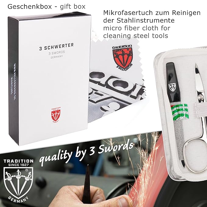 3 Swords Germany - brand quality 6 piece manicure pedicure kit set for professional finger & toe nail care with synthetic leather case - Made in Germany - colored