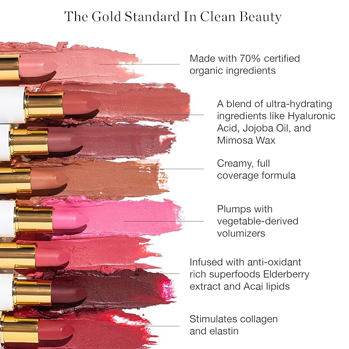 Ogee Full Bloom Sculpted Lipstick (Sahara - Warm Auburn) - Long Lasting Organic Lipstick with Jojoba Oil & Micro Hyaluronic Acid - 70% Organic Ingredients & Made in USA