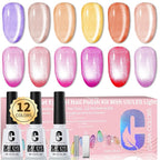 Clara Colors Magnetic Nail Polish, 12 Colors Pink Red Purple Brown Holographic Cat Eye Gel Nail Polish Set with Magnets Black White Base Top Coat Gel Soak Off Led Nail Art Manicure Salon DIY Gifts