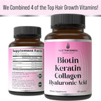 Biotin + Keratin + Marine Collagen + Hyaluronic Acid, 4-in-1 Hair Growth Vitamins with 10000mcg Biotin Capsules, Thickening Complex for Women & Men with Hair Thinning