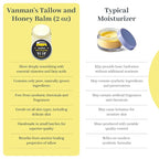 Vanman's Tallow and Honey Balm With No Added Scent - Beef Tallow Face Moisturizer with Grass-Fed/Finished Beef Tallow for Skin, Organic Raw Honey and Beeswax, Cold Pressed Olive Oil - 2 oz
