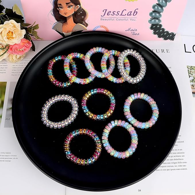 JessLab Spiral Hair Ties for Women, 10-Pack Traceless No-Damage Ponytail Holders, Coils Hair Bands for Girls, Assorted Colors