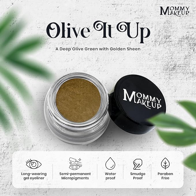 Mommy Makeup Waterproof Stay Put Gel Eyeliner Pot with Micropigments - Smudge-Proof, Long Lasting, Highly Pigmented Cream Eye Liner, 0.14 oz (Olive It Up)
