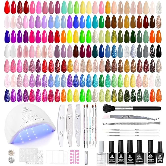 Beetles Gel Nail Polish Kit with U V Light, 100 Colors Gel Polish 133 Pcs Nail Stuff Kit for All Seasons with Base and Matte&Glossy Top Coat Infinite Inspirations Soak Off Gifts for Women Girls Teen