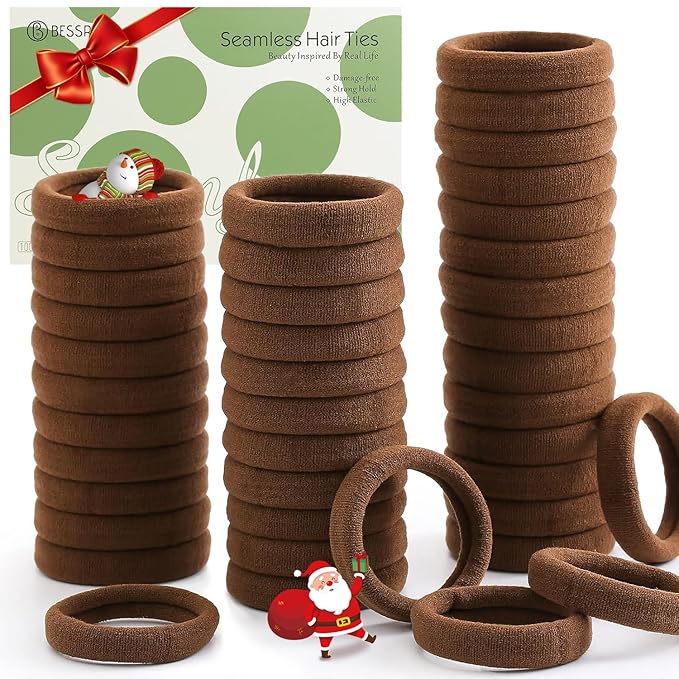 100 Pcs Thick Seamless Hair Ties, Ponytail Holders Hair Accessories No Damage for Thick Hair Christmas Gift(Dark Brown Colors)