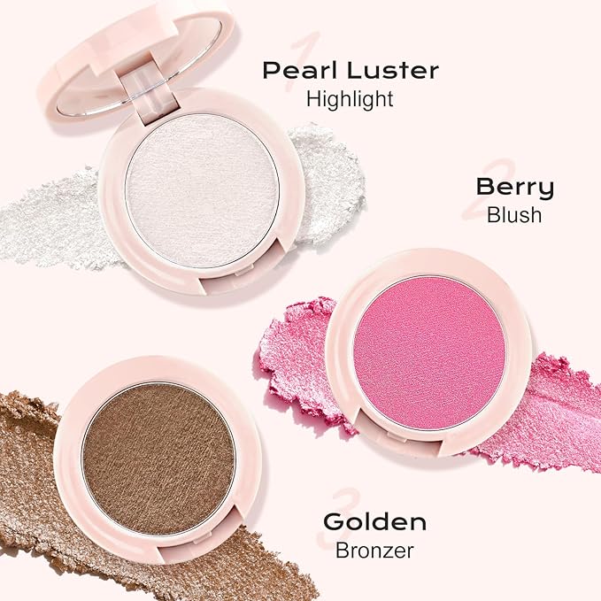 Color Nymph 3-IN-1 Face Palette, Ultra-Smoothy Creamy Blush Highlighter Bronzer Palette, Shimmer & Long-Lasting, Glowy Finish - Makeup Stacks for Travel | Vegan & Cruelty-Free - Starlit Glow